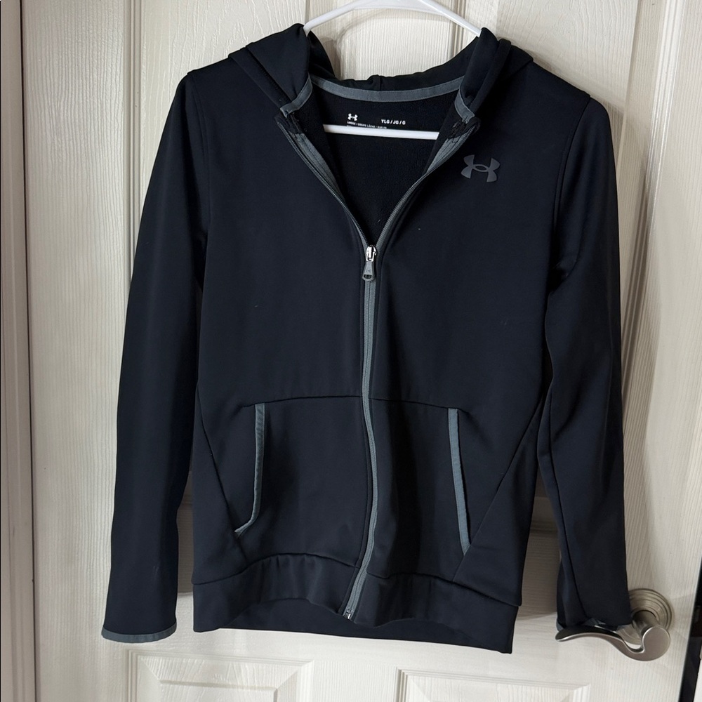Under Armour Kids Black Hooded Zip Jacket with Gray Trim